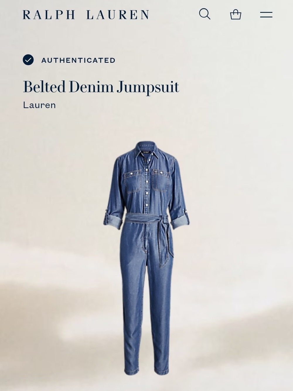 Ralph Lauren Classic Blue Denim Belted Jumpsuit